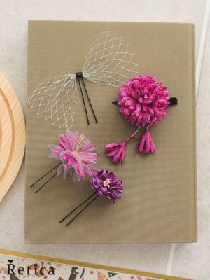 [浴衣小物] 髪飾り メッシュリボン フラワ...