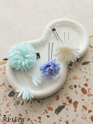 [浴衣小物] 髪飾り メッシュリボン付き フ...