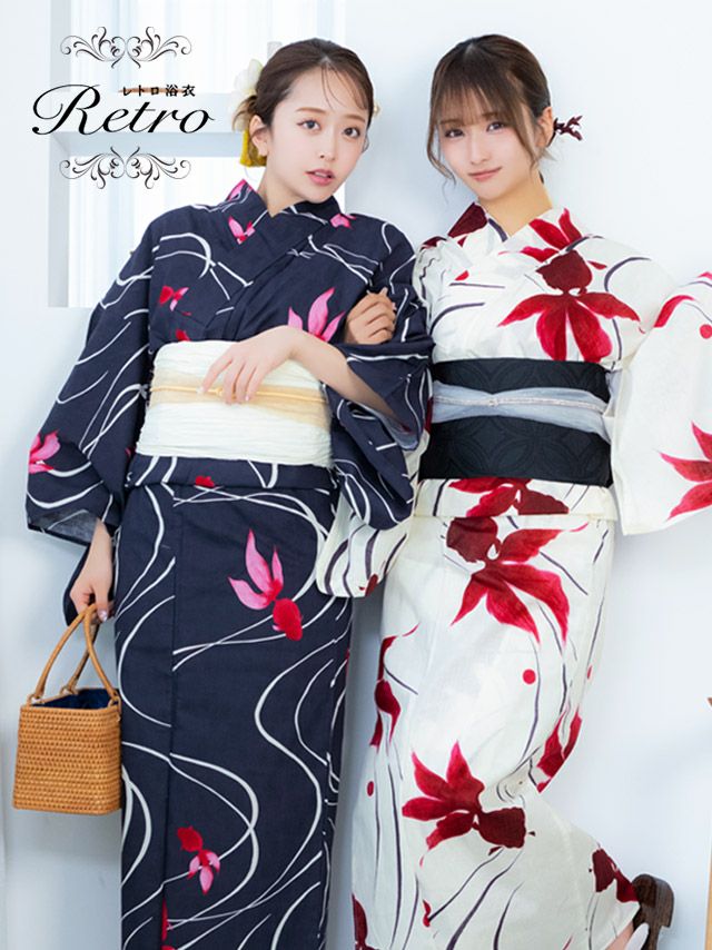 浴衣 レディース セット 帯 下駄 兵児帯 平帯 金魚 紺地 レトロ モダン ゆかた