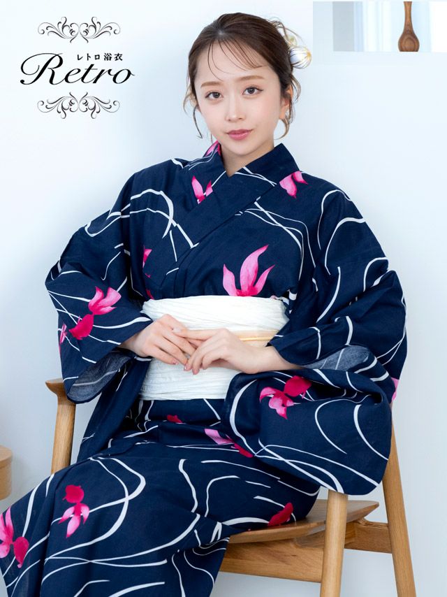 浴衣 レディース 帯 下駄 兵児帯 金魚 ゆかた 紺地 レトロ 高級 モダン ネイビー