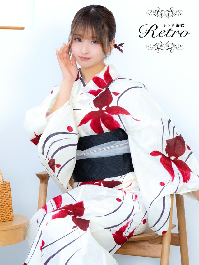 浴衣 レディース 帯 下駄 平帯 セット 金魚 クリーム地 流水 ゆかた レトロ モダン