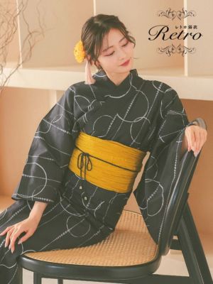 [SALE] [浴衣] 黒地にモダンサークル...