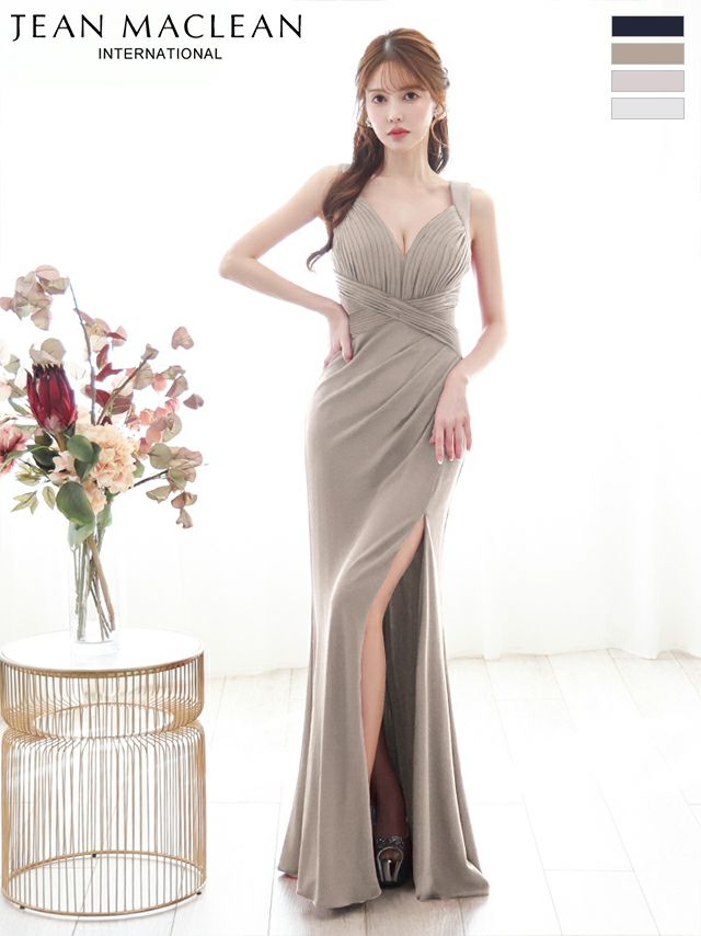 キャバドレス ロングドレス JEANMACLEAN ジャンマクレーン高級 ノースリーブ ラメニット スリット シンプル　ワンカラー　タイトロングドレス