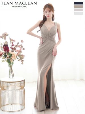 予約商品【7月中旬入荷予定】[JEANMACLEAN/ジャンマクレーン] 高級 ノースリーブ ラメニット スリット シンプル ワンカラー タイトロングドレス