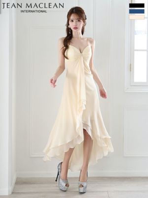 予約商品【7月中旬入荷予定】[JEANMACLEAN/ジャンマクレーン] 高級 キャミソール シフォン タック ワンカラー ロングテールドレス