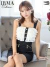 キャバドレス ミニドレス IRMA イルマ 高級 ノースリーブ ジップ シフォンフリル 柄織りニット ゴールドボタン タイトミニドレス