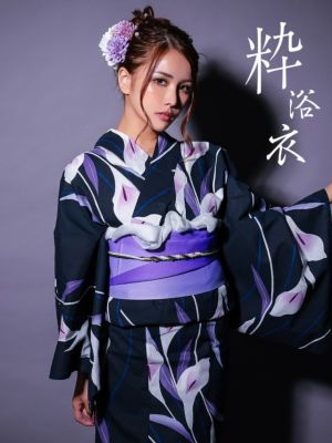 [浴衣 選べる帯] 濃紺 菖蒲 2025 粋...