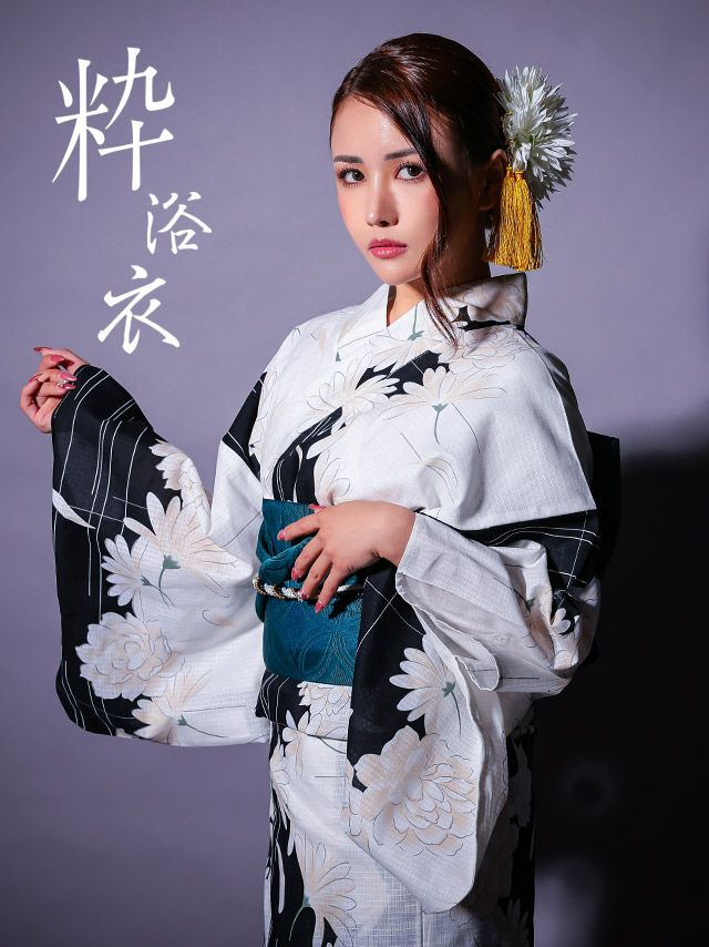 浴衣 レディース セット ゆかた 帯 下駄 作り帯 牡丹 モノトーン 粋 ぼたん