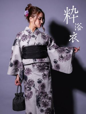 [浴衣] ヴィンテージフラワー グレー地 2...