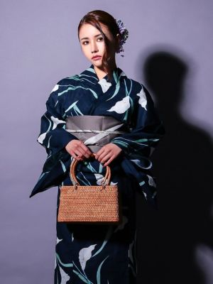 SALE] [浴衣 選べる帯] 濃紺 菖蒲 リーフ 2025 粋シリーズ 3点