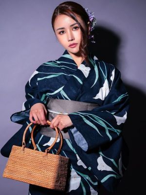 SALE] [浴衣 選べる帯] 濃紺 菖蒲 リーフ 2025 粋シリーズ 3点