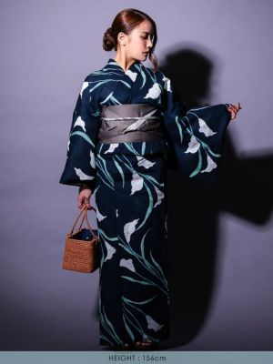 画像のはちす帯つき◆最高級【綿麻浴衣】黒アヤメ菖蒲の品ある涼しゆかた◆ ◇最高級【綿麻浴衣】黒アヤメ菖蒲の品ある涼しゆかた◇着物