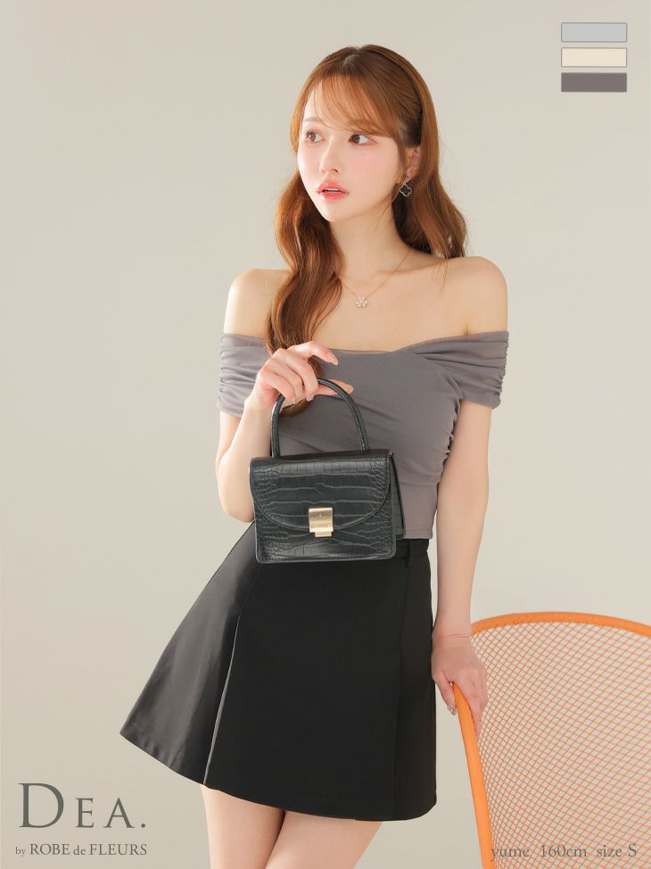 キャバドレス ミニドレス DEA.byROBEdeFLEURS ディアバイローブドフルール　高級 セットアップ ギャザー オフショルダー ウエストベルト チュール カジュアル フレアミニドレス