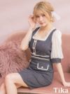 キャバドレス 袖あり パフスリーブ スクエアネック 五部袖 タイトミニドレス