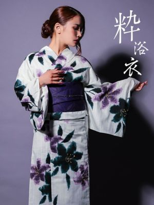[浴衣]粋 白地 水墨 百合 3点セット (...