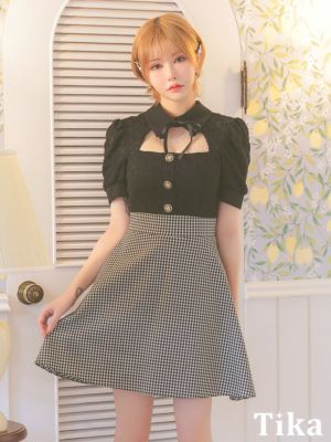 ネックリボン 襟付き 半袖パフスリーブ バス...