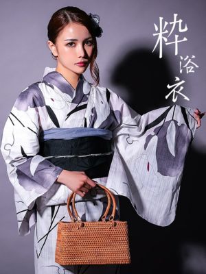 [浴衣 選べる帯] 粋 水墨 雪輪 モノトー...