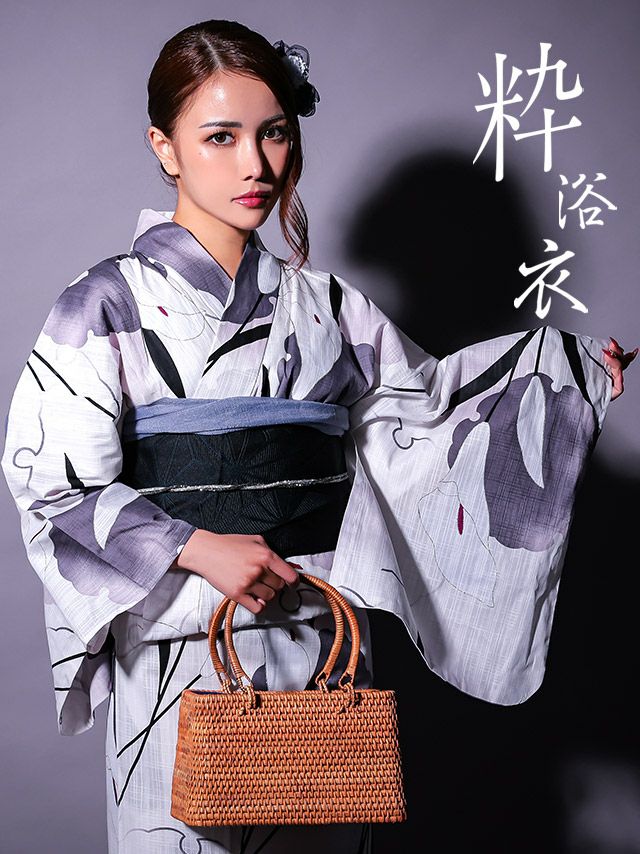 浴衣 レディース セット 帯 下駄 作り帯 モノトーン 粋 ゆかた 白地 雪輪 和装