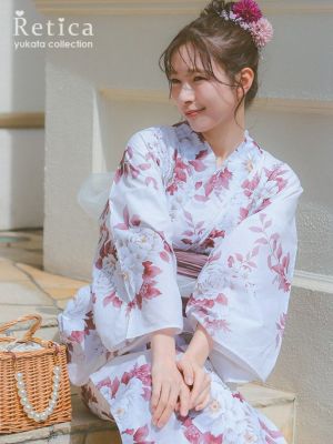[浴衣] 上品白地に鮮やか牡丹柄 大人ガーリ...
