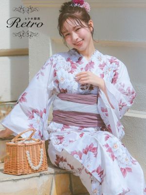 [SALE] [浴衣] 上品白地に鮮やか牡丹...