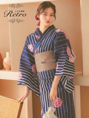 [SALE] [浴衣 選べる帯] 綿麻 紺色...