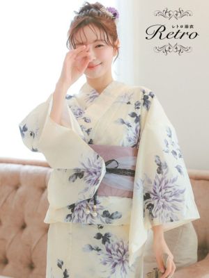 [浴衣 選べる帯]上品クリームに薄紫菊 大人...