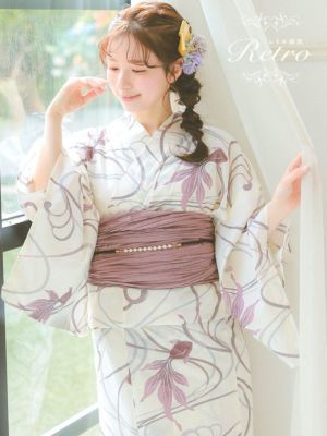 [SALE] [浴衣] 生成地にくすみピンク...