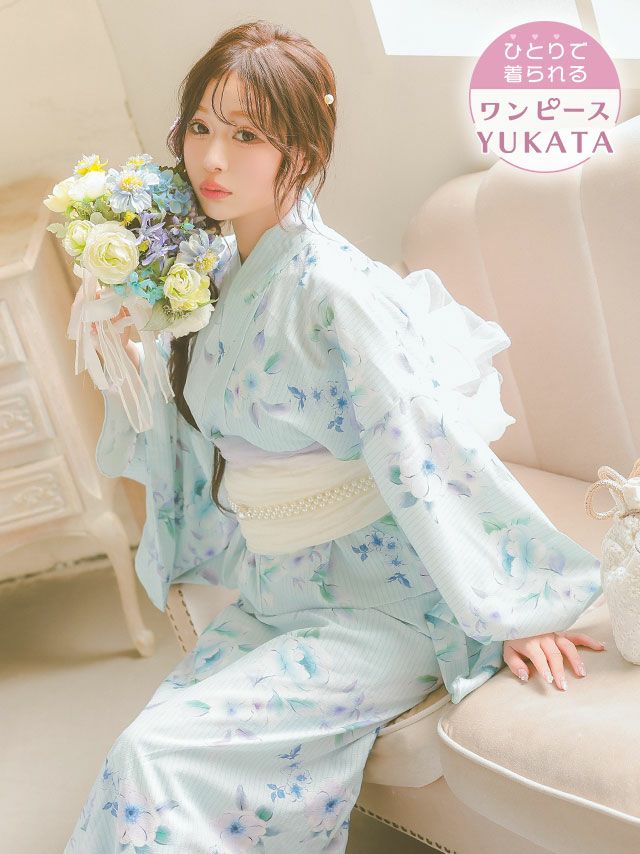 ワンピース浴衣 レディース 浴衣 簡単 一人で着れる ゆかた ワンピ 兵児帯 セット