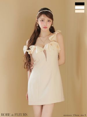 [ROBEdeFLEURS/ローブドフルール] 高級 リボン ワンショルダー  バストシースルー タイトミニドレス