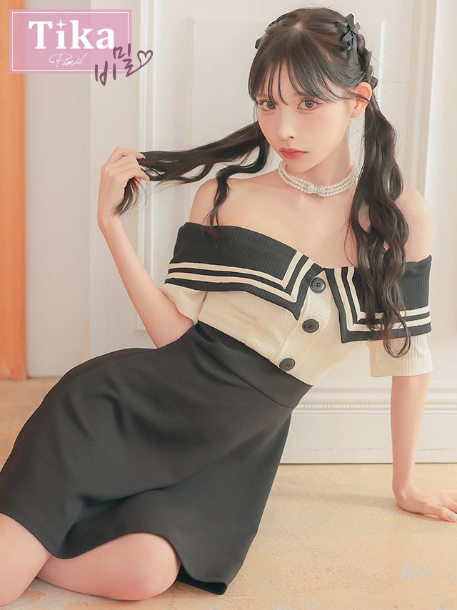 キャバドレス 韓国 フレア ミニ丈 大きいサイズ ワンピース Aライン オフショル