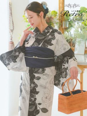 [SALE] [浴衣] 白黒モノトーン地に線...