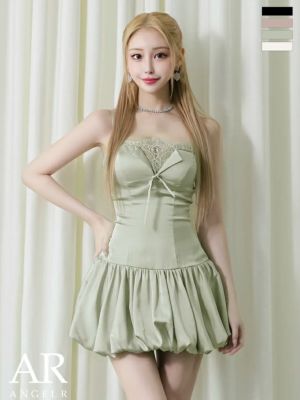 予約商品【6月中旬入荷予定】[Angel-R/エンジェルアール] 高級 ベアデザイン バストシースルー レース リボン バルーンスカート フレアミニドレス