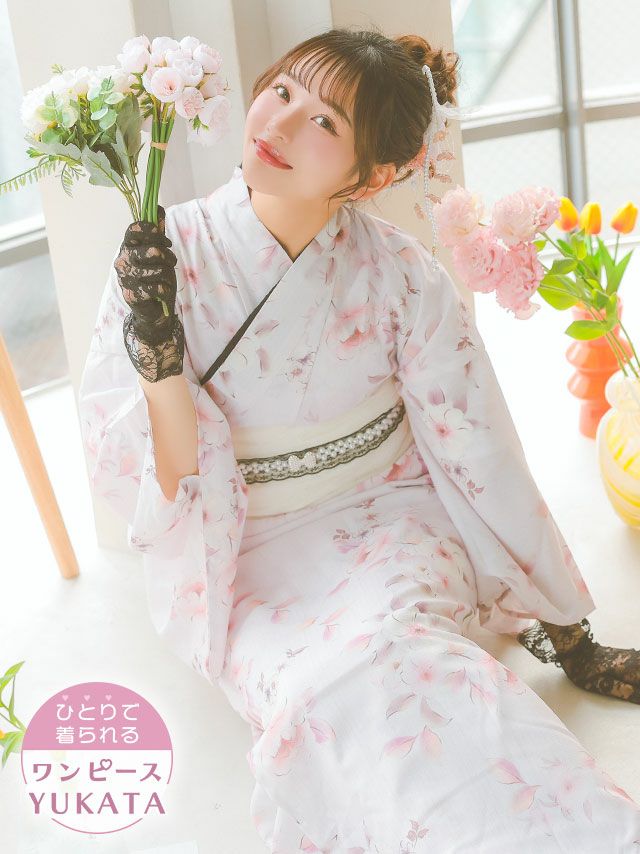 ワンピース浴衣 ゆかた 2Way 簡単 一人で着れる 兵児帯 セット 浴衣ワンピ