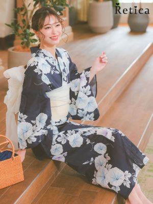 [浴衣 選べる帯] 上品紺地と儚げ朝顔 3点...
