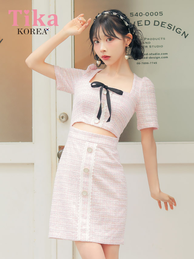 キャバドレス ミニ丈 韓国 大きいサイズ タイト ミニドレス ワンピース ツイード