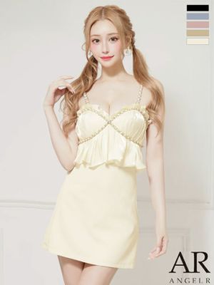 予約商品【7月中旬入荷予定】[Angel-R/エンジェルアール] 高級 3way 胸元フリル ベアデザイン ビジューチェーン 背中魅せ フレアミニドレス