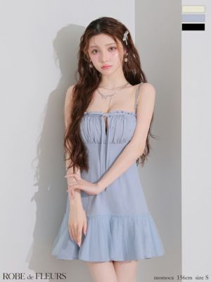 [ROBEdeFLEURS/ローブドフルール] 高級 ビジュー キャミソール バストカット リボン 裾フリル フレアミニドレス