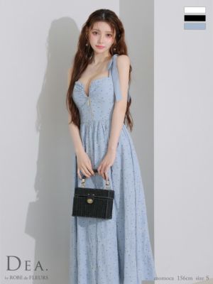 予約商品【6月下旬入荷予定】[DEA.byROBEdeFLEURS/ディアバイローブドフルール] 高級 ドット柄 キャミソール ショルダーリボン バストジップ Aラインロングドレス
