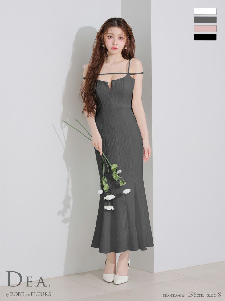 予約商品【6月下旬入荷予定】[DEA.byROBEdeFLEURS/ディアバイローブドフルール] 高級 キャミソール バストコード ジップ 背中魅せ キルティング ストレッチ マーメイドロングドレス