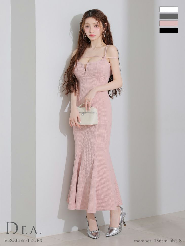 予約商品【6月下旬入荷予定】[DEA.byROBEdeFLEURS/ディアバイローブドフルール] 高級 キャミソール バストコード ジップ 背中魅せ キルティング ストレッチ マーメイドロングドレス