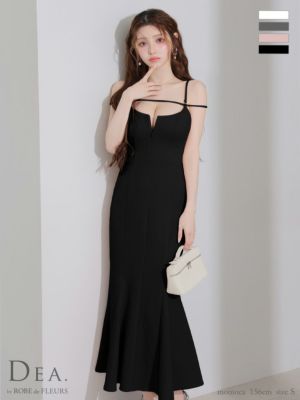 予約商品【6月下旬入荷予定】[DEA.byROBEdeFLEURS/ディアバイローブドフルール] 高級 キャミソール バストコード ジップ 背中魅せ キルティング ストレッチ マーメイドロングドレス