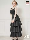 キャバドレス ロングドレス Angel-R エンジェルアール 高級 ノースリーブ バストリボン フリルスカート ウエストシャーリング ガーリー Aラインロングドレス
