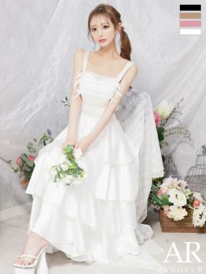 予約商品【7月中旬入荷予定】[Angel-R/エンジェルアール] 高級 ノースリーブ バストリボン フリルスカート ウエストシャーリング ガーリー  Aラインロングドレス