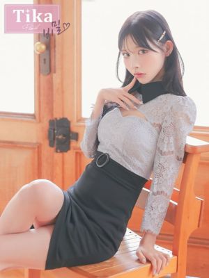 [韓国ドレス] スカラップレース 襟付き バ...