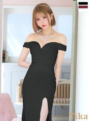 キャバドレス ロング丈 大きいサイズ タイト ロングドレス ワンカラー オフショル