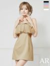 キャバドレス ミニドレス Angel-R エンジェルアール 高級 2way ベアトップ キャミソール パールチェーン フリル リボン ビジュー フレアミニドレス