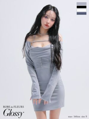 [ROBEdeFLEURSGlossy/ローブドフルールグロッシー] 高級 2way ホルターネック スエード 長袖 ボレロ ギャザー タイトミニドレス