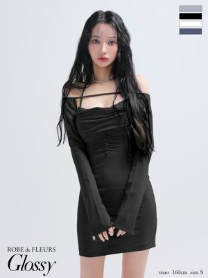 [ROBEdeFLEURSGlossy/ローブドフルールグロッシー] 高級 2way ホルターネック スエード 長袖 ボレロ ギャザー タイトミニドレス