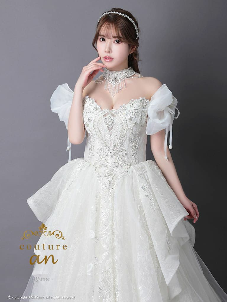 キャバドレス couture an クチュールアン　オフショルダー ビジュー チョーカー 刺繍 レース チュール バースデー フレア ロング キャバドレス