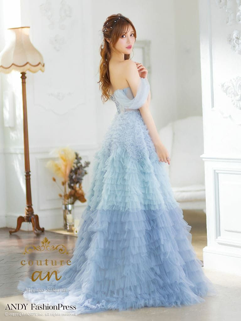 キャバドレス couture an クチュール アン オフショルダー シアー 透け チュール バースデー フレア ロング キャバドレス